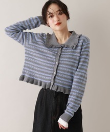 RAGEBLUE | アイレット編み/ボーダーフリルニットカーディガン(カーディガン/ボレロ)