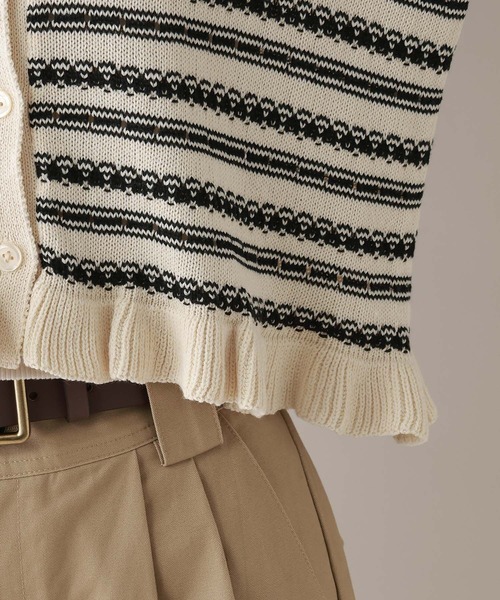 RAGEBLUE(レイジブルー)の「アイレット編み/ボーダーフリルニットカーディガン(カーディガン/ボレロ・レディース・ホワイト/グレー・FREE)」の16枚目の写真