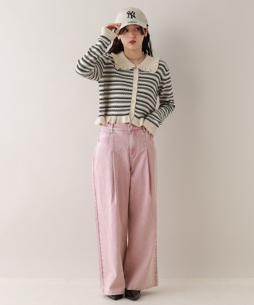 RAGEBLUE(レイジブルー)の「アイレット編み/ボーダーフリルニットカーディガン(カーディガン/ボレロ・レディース・ホワイト/グレー・FREE)」の20枚目の写真