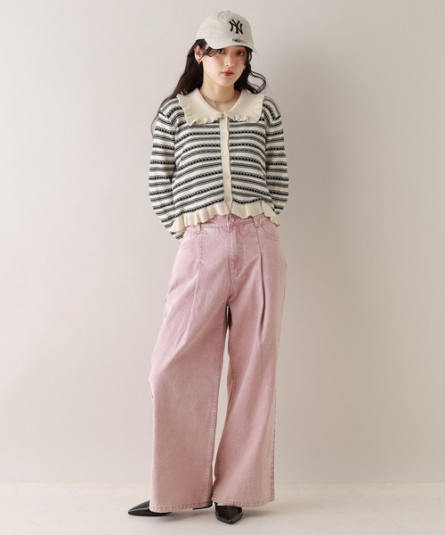 RAGEBLUE(レイジブルー)の「アイレット編み/ボーダーフリルニットカーディガン(カーディガン/ボレロ・レディース・ホワイト/グレー・FREE)」の21枚目の写真