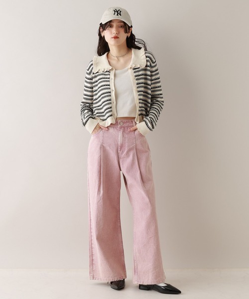 RAGEBLUE(レイジブルー)の「アイレット編み/ボーダーフリルニットカーディガン(カーディガン/ボレロ・レディース・ホワイト/グレー・FREE)」の22枚目の写真