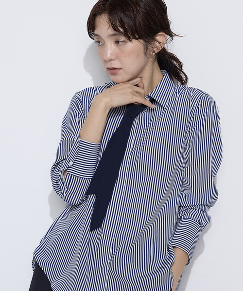 COMME CA（コムサ）の「デシンストライプ ボウタイシャツ（シャツ/ブラウス・レディース・ブルー系その他/ベージュ系その他・9号/11号）」の10枚目の写真