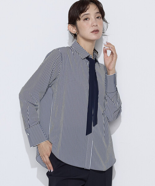 COMME CA（コムサ）の「デシンストライプ ボウタイシャツ（シャツ/ブラウス・レディース・ブルー系その他/ベージュ系その他・9号/11号）」の12枚目の写真