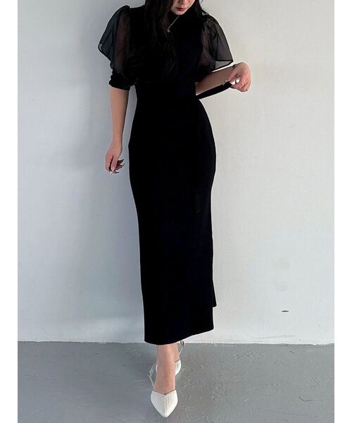 MERCURYDUO（マーキュリーデュオ）の「異素材スリーブリブマーメイドワンピース（ワンピース・レディース・アイボリー/ブラック/ブルー・SMALL/MEDIUM）」の2枚目の写真