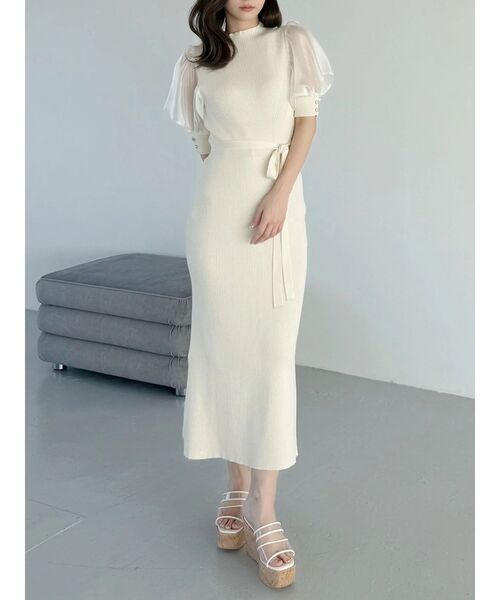 MERCURYDUO（マーキュリーデュオ）の「異素材スリーブリブマーメイドワンピース（ワンピース・レディース・アイボリー/ブラック/ブルー・SMALL/MEDIUM）」の4枚目の写真