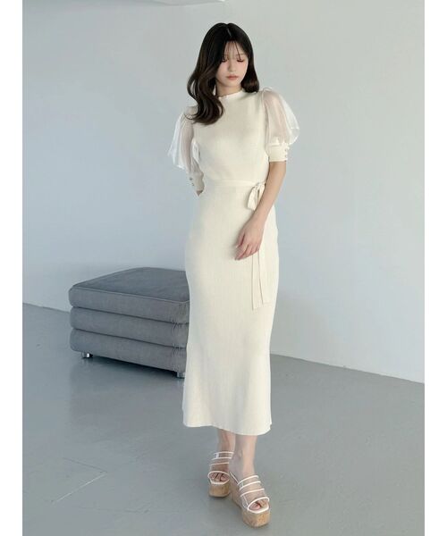 MERCURYDUO（マーキュリーデュオ）の「異素材スリーブリブマーメイドワンピース（ワンピース・レディース・アイボリー/ブラック/ブルー・SMALL/MEDIUM）」の6枚目の写真