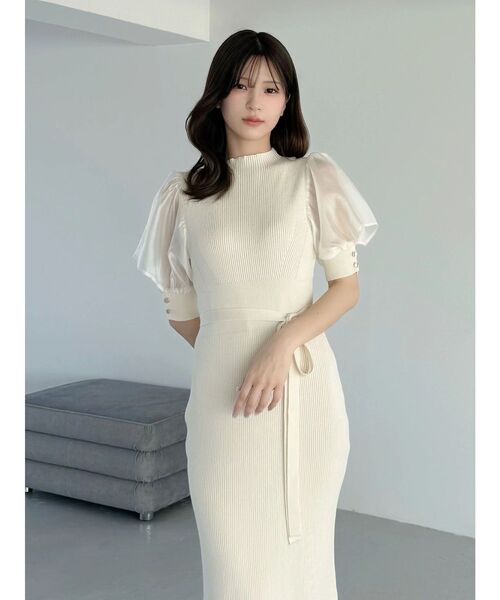 MERCURYDUO（マーキュリーデュオ）の「異素材スリーブリブマーメイドワンピース（ワンピース・レディース・アイボリー/ブラック/ブルー・SMALL/MEDIUM）」の8枚目の写真