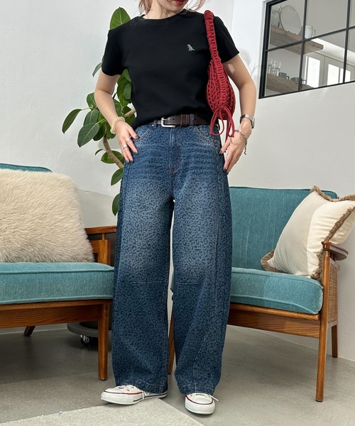 DOUBLE NAME（ダブルネーム）の「レオパード柄カーブデニムパンツ（デニムパンツ・レディース・インディゴブルー・FREE）」の6枚目の写真