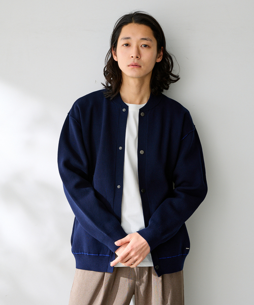 B.C STOCK（ベーセーストック）の「ANTS & ELEPHANTS / アンツアンドエレファンツ 2TONE SWEATLIKE リブCD（カーディガン/ボレロ・メンズ・ネイビー/ベージュ/チャコールグレー/レッド・LARGE/MEDIUM）」の3枚目の写真