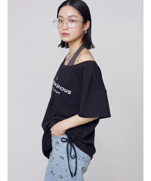 EMODA(エモダ)の「ルーズネックストリングTシャツ(Tシャツ/カットソー・レディース・ピンク/グレー/ホワイト/ブラック・FREE)」の2枚目の写真