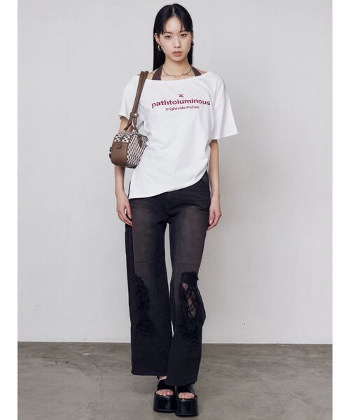 EMODA（エモダ）の「ルーズネックストリングTシャツ（Tシャツ/カットソー・レディース・ピンク/グレー/ホワイト/ブラック・FREE）」の5枚目の写真