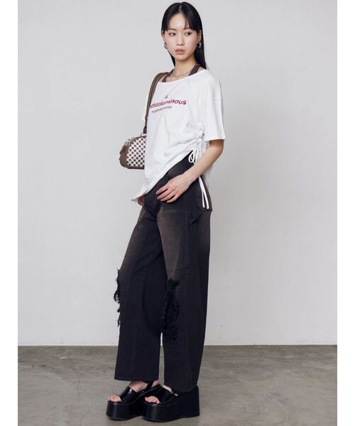 EMODA（エモダ）の「ルーズネックストリングTシャツ（Tシャツ/カットソー・レディース・ピンク/グレー/ホワイト/ブラック・FREE）」の8枚目の写真