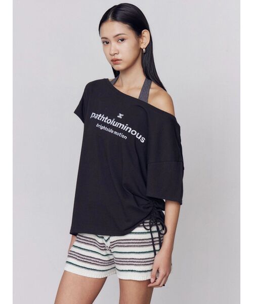 EMODA（エモダ）の「ルーズネックストリングTシャツ（Tシャツ/カットソー・レディース・ピンク/グレー/ホワイト/ブラック・FREE）」の13枚目の写真