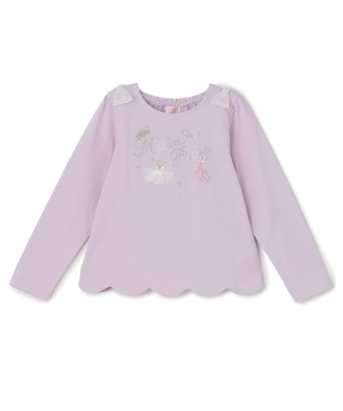 mezzo piano(メゾピアノ)の「バレリーナロゴ 長袖Tシャツ(Tシャツ/カットソー・キッズ・ラベンダー/オフホワイト/ライトピンク・120cm/130cm/110cm/140cm)」の1枚目の写真