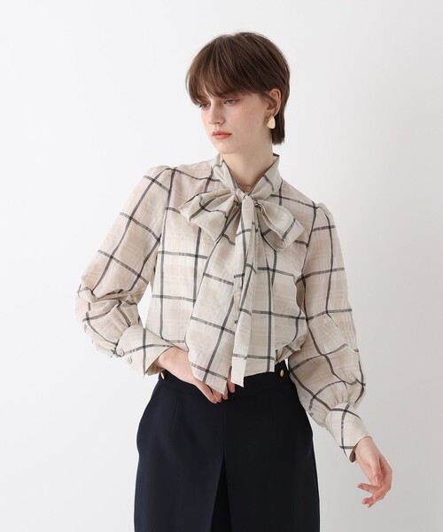 allureville(アルアバイル)の「シアーチェックボウブラウス(シャツ/ブラウス・レディース・ライトパープル/ライトベージュ・2)」の3枚目の写真