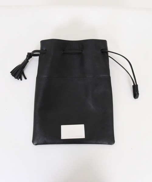 ADAM PATEK（アダムパテック）の「mko13444-water repellent leather mini drawstring bag 巾着型ミニバッグ(AP2619006)（ハンドバッグ・メンズ・ブラック・FREE）」の3枚目の写真