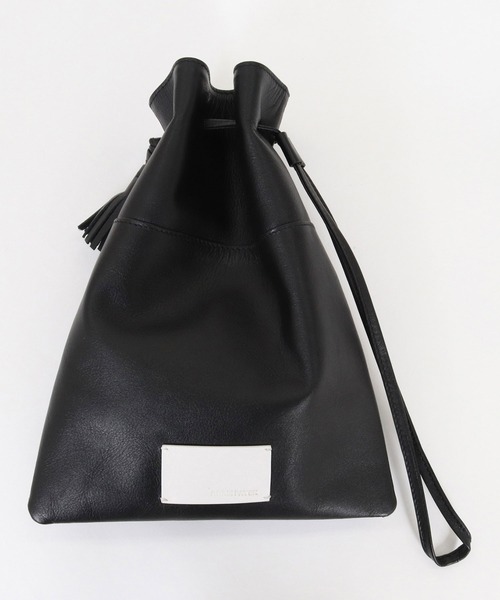 ADAM PATEK（アダムパテック）の「mko13444-water repellent leather mini drawstring bag 巾着型ミニバッグ(AP2619006)（ハンドバッグ・メンズ・ブラック・FREE）」の4枚目の写真
