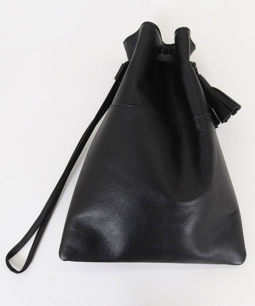 ADAM PATEK（アダムパテック）の「mko13444-water repellent leather mini drawstring bag 巾着型ミニバッグ(AP2619006)（ハンドバッグ・メンズ・ブラック・FREE）」の5枚目の写真