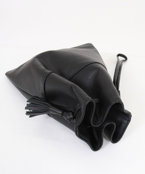 ADAM PATEK（アダムパテック）の「mko13444-water repellent leather mini drawstring bag 巾着型ミニバッグ(AP2619006)（ハンドバッグ・メンズ・ブラック・FREE）」の10枚目の写真
