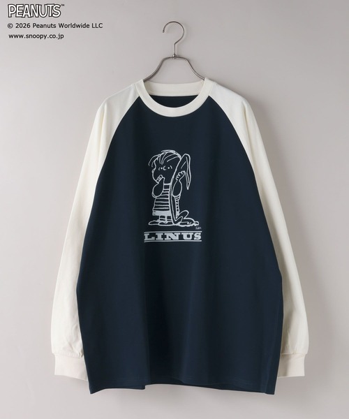 LOWRYS FARM（ローリーズファーム）の「【LFM(U)】SNOOPYラグランＴロングスリーブ　 656663（Tシャツ/カットソー・メンズ・ネイビー/ホワイト/ブラウン・MEDIUM/LARGE）」の3枚目の写真