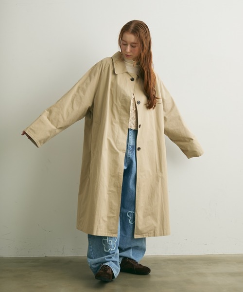 Crisp（クリスプ）の「ステンカラーロングコート（ステンカラーコート・レディース・ブルー/ベージュ・FREE）」の15枚目の写真