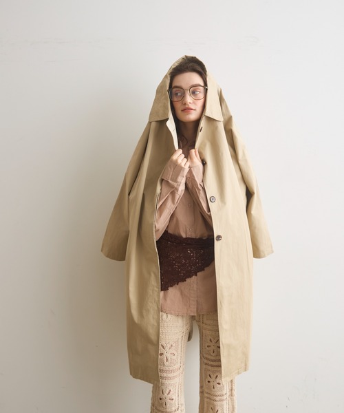 Crisp（クリスプ）の「ステンカラーロングコート（ステンカラーコート・レディース・ブルー/ベージュ・FREE）」の10枚目の写真