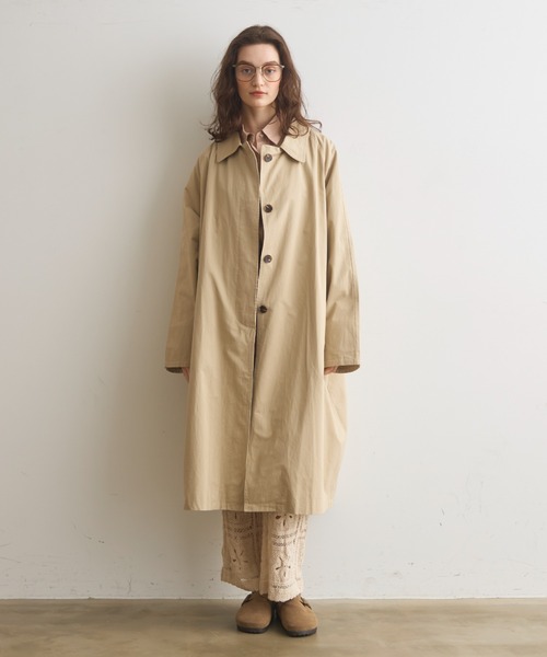 Crisp（クリスプ）の「ステンカラーロングコート（ステンカラーコート・レディース・ブルー/ベージュ・FREE）」の3枚目の写真
