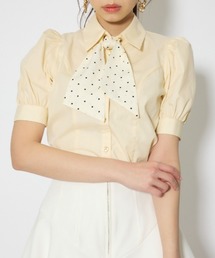 【森香澄さん着用】スカーフ付きハーフスリーブブラウス　春服