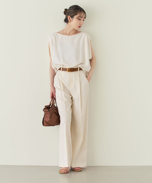 Noble（ノーブル）の「《追加・セットアップ対応》エステルツイルストレッチスラックスパンツ（スラックス・レディース・ライトグレー/ブラウン/ホワイト・34/36/38/40）」の4枚目の写真