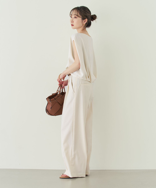 Noble（ノーブル）の「《追加・セットアップ対応》エステルツイルストレッチスラックスパンツ（スラックス・レディース・ライトグレー/ブラウン/ホワイト・34/36/38/40）」の10枚目の写真