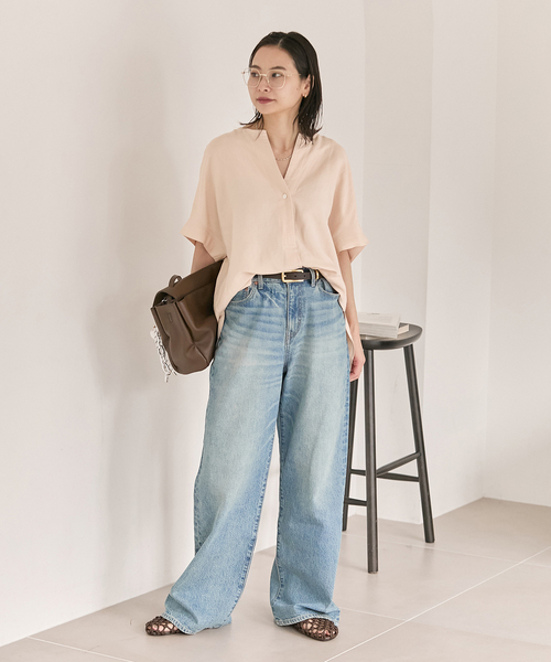 JOURNAL STANDARD（ジャーナルスタンダード）の「レーヨン麻ノーカラーブラウス（シャツ/ブラウス・レディース・ホワイト/キャメル/ピンク・FREE）」の6枚目の写真
