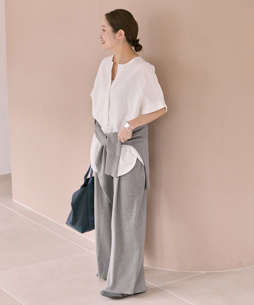 JOURNAL STANDARD（ジャーナルスタンダード）の「レーヨン麻ノーカラーブラウス（シャツ/ブラウス・レディース・ホワイト/キャメル/ピンク・FREE）」の7枚目の写真
