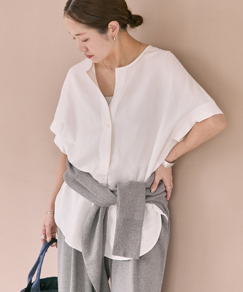 JOURNAL STANDARD（ジャーナルスタンダード）の「レーヨン麻ノーカラーブラウス（シャツ/ブラウス・レディース・ホワイト/キャメル/ピンク・FREE）」の11枚目の写真