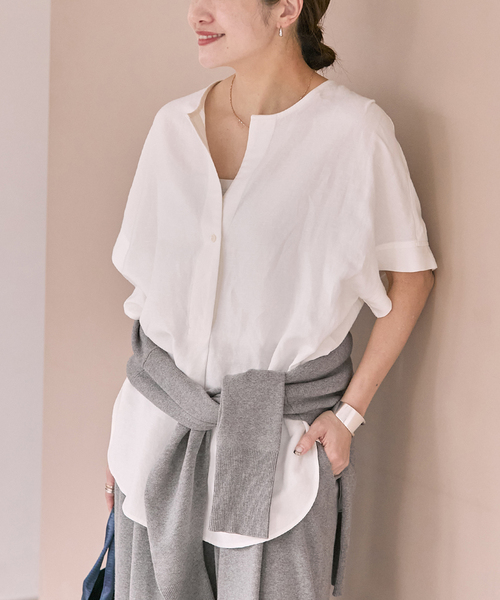 JOURNAL STANDARD（ジャーナルスタンダード）の「レーヨン麻ノーカラーブラウス（シャツ/ブラウス・レディース・ホワイト/キャメル/ピンク・FREE）」の12枚目の写真