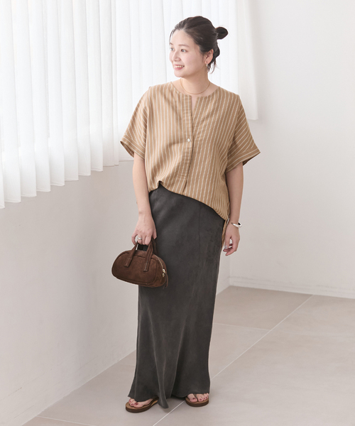 JOURNAL STANDARD（ジャーナルスタンダード）の「レーヨン麻ノーカラーブラウス（シャツ/ブラウス・レディース・ホワイト/キャメル/ピンク・FREE）」の14枚目の写真