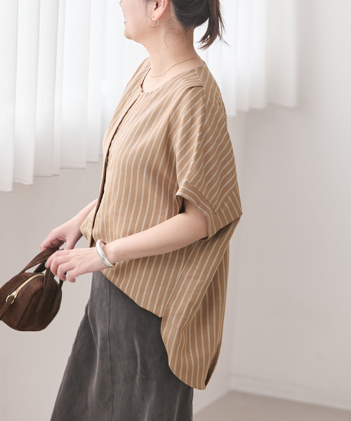 JOURNAL STANDARD（ジャーナルスタンダード）の「レーヨン麻ノーカラーブラウス（シャツ/ブラウス・レディース・ホワイト/キャメル/ピンク・FREE）」の17枚目の写真