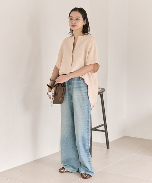 JOURNAL STANDARD（ジャーナルスタンダード）の「レーヨン麻ノーカラーブラウス（シャツ/ブラウス・レディース・ホワイト/キャメル/ピンク・FREE）」の22枚目の写真