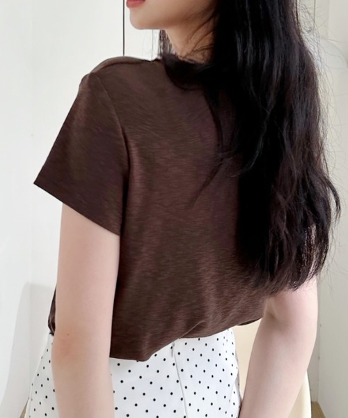 Ada.(エイダ)の「リングドットボタン付き ショート丈ヘンリーネック 半袖Tシャツ(Tシャツ/カットソー・レディース・ブラック/ブラウン/ライトグレー/ホワイト・FREE)」の14枚目の写真
