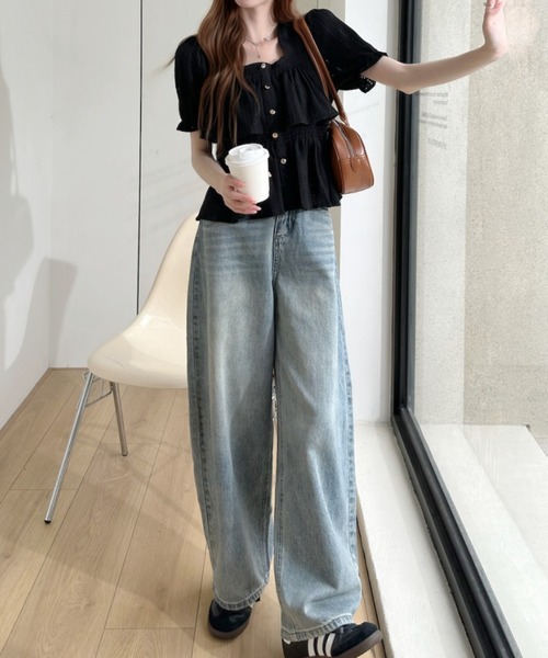 Ada.(エイダ)の「リングドットボタン付き ショート丈ヘンリーネック 半袖Tシャツ(Tシャツ/カットソー・レディース・ブラック/ブラウン/ライトグレー/ホワイト・FREE)」の10枚目の写真