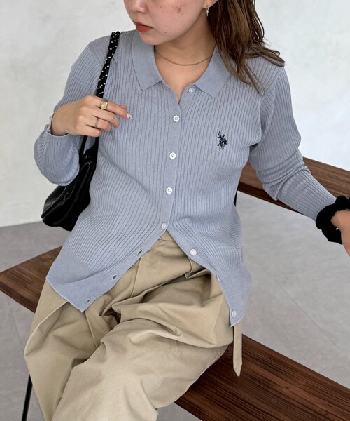 U.S. POLO ASSN.(ユーエスポロアッスン)の「シアーリブカーディガン(カーディガン/ボレロ・レディース・ネイビー/グレー/ブルー/アイボリー・FREE)」の3枚目の写真