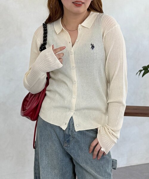 U.S. POLO ASSN.(ユーエスポロアッスン)の「シアーリブカーディガン(カーディガン/ボレロ・レディース・ネイビー/グレー/ブルー/アイボリー・FREE)」の2枚目の写真