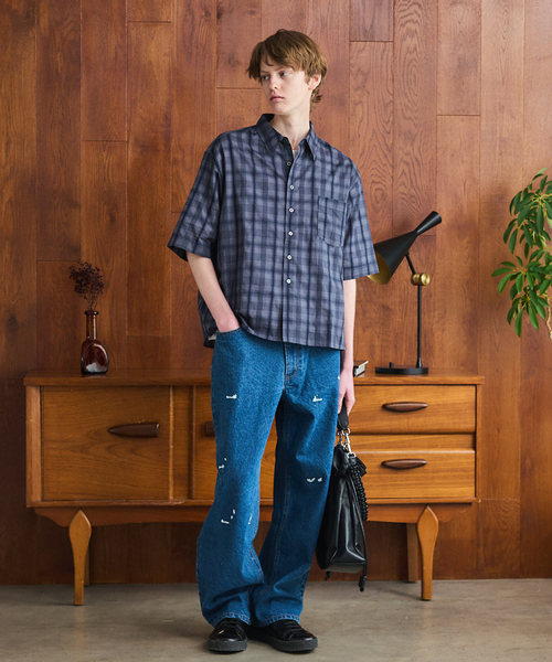 OSKR（オーエスケーアール）の「OSKR / オーエスケーアール Ombre Sheer Check S/S Shirt（シャツ/ブラウス・メンズ・ブラック/ネイビー・MEDIUM/LARGE）」の14枚目の写真