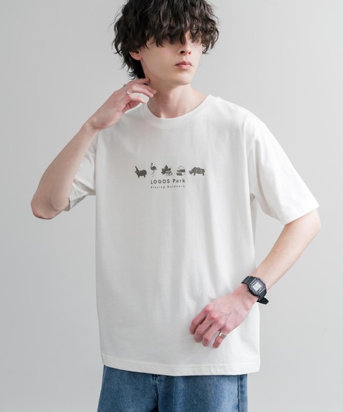 LOGOS（ロゴス）の「LOGOS ロゴス 吸汗速乾 スパイラルヤーンアニマルプリント半袖Tシャツ（Tシャツ/カットソー・メンズ・オフホワイト/オレンジ/ネイビー/サンドベージュ/スミクロ・M/LL/L）」の2枚目の写真