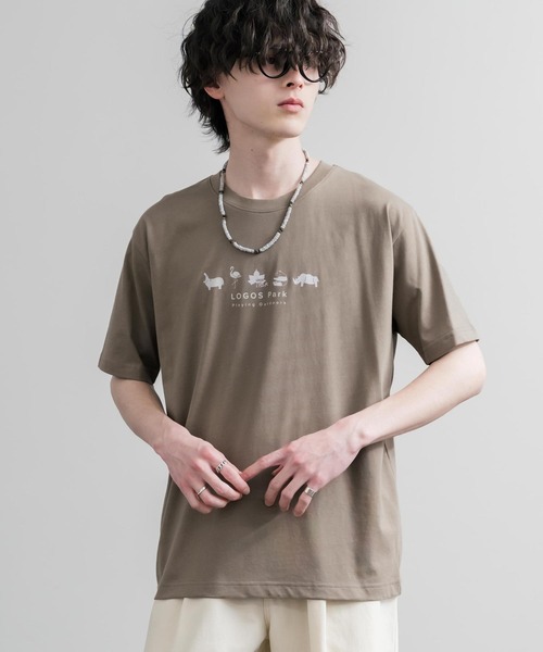 LOGOS（ロゴス）の「LOGOS ロゴス 吸汗速乾 スパイラルヤーンアニマルプリント半袖Tシャツ（Tシャツ/カットソー・メンズ・オフホワイト/オレンジ/ネイビー/サンドベージュ/スミクロ・M/LL/L）」の4枚目の写真