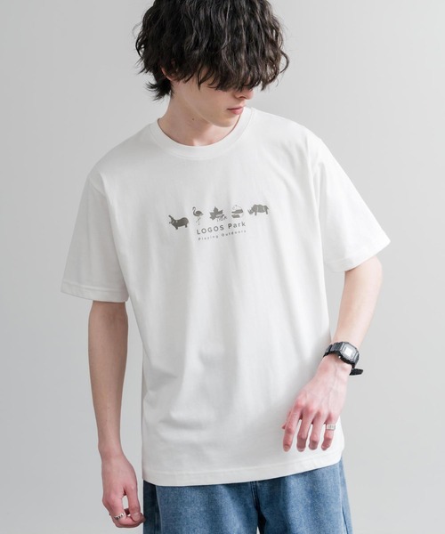LOGOS（ロゴス）の「LOGOS ロゴス 吸汗速乾 スパイラルヤーンアニマルプリント半袖Tシャツ（Tシャツ/カットソー・メンズ・オフホワイト/オレンジ/ネイビー/サンドベージュ/スミクロ・M/LL/L）」の6枚目の写真