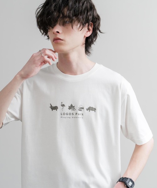 LOGOS（ロゴス）の「LOGOS ロゴス 吸汗速乾 スパイラルヤーンアニマルプリント半袖Tシャツ（Tシャツ/カットソー・メンズ・オフホワイト/オレンジ/ネイビー/サンドベージュ/スミクロ・M/LL/L）」の8枚目の写真