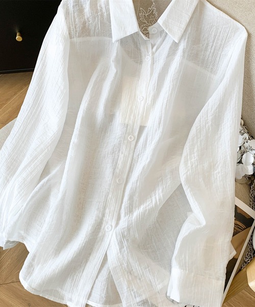 AMAJI(アマジ)の「バックレース切替 シアー長袖ブラウス(シャツ/ブラウス・レディース・ホワイト・X-LARGE/LARGE/MEDIUM/SMALL)」の3枚目の写真