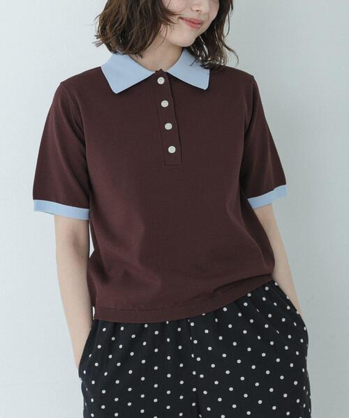 URBAN RESEARCH Sonny Label(アーバンリサーチサニーレーベル)の「配色襟ニットポロシャツ(ニット/セーター・レディース・ミント/ネイビー/ブラウン/チャコールグレー/その他1・FREE)」の2枚目の写真