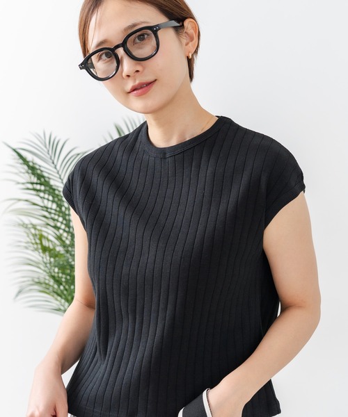 fort point（フォーポイント）の「【C-FORT POINT/フォートポイント】華奢見え ワイドリブフレンチスリーブＴシャツ 二の腕カバー 伸縮性 細見え オフィス 通勤 きれいめ 大人カジュアル（Tシャツ/カットソー・レディース・ブラック/ブラウン/オフホワイト/カーキ・FREE）」の5枚目の写真