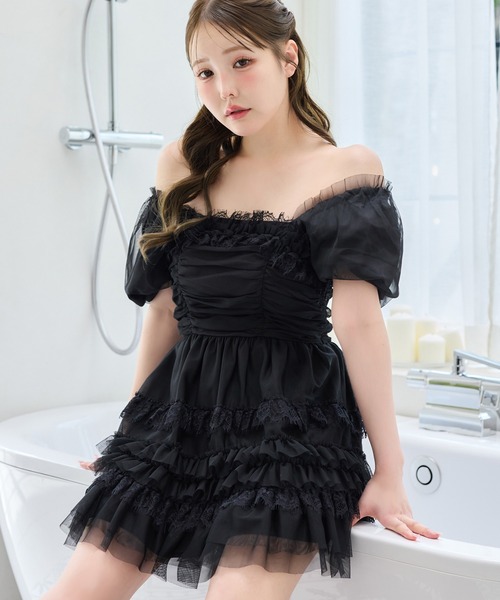 one after another NICE CLAUP(ワンアフターアナザーナイスクラップ)の「【Tulle Collection】ティアードミニワンピース(ワンピース・レディース・アイボリー/ブラック/サックスブルー・FREE)」の3枚目の写真